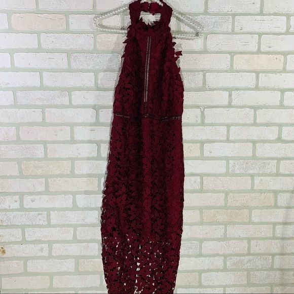 Bardot NWT Gemma Lace Sheath Burgundy Halter Dress Size 8 - Picture 5 of 12